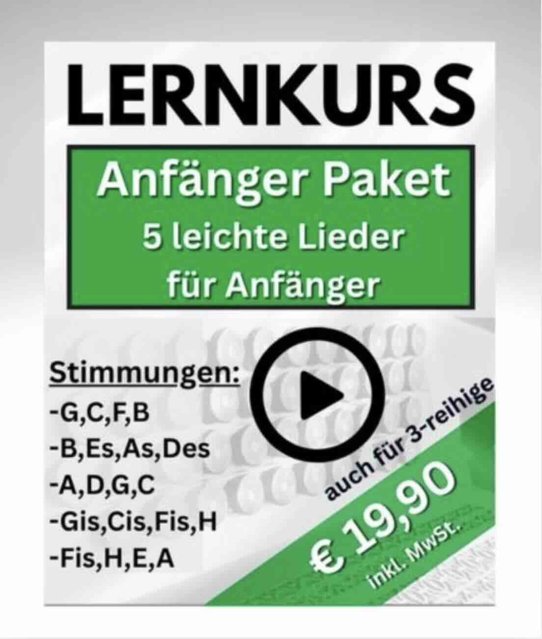 Lernkurs Anfänger Paket mit 5 leichten Liedern Produktabbildung und Preis 19,90 Euro