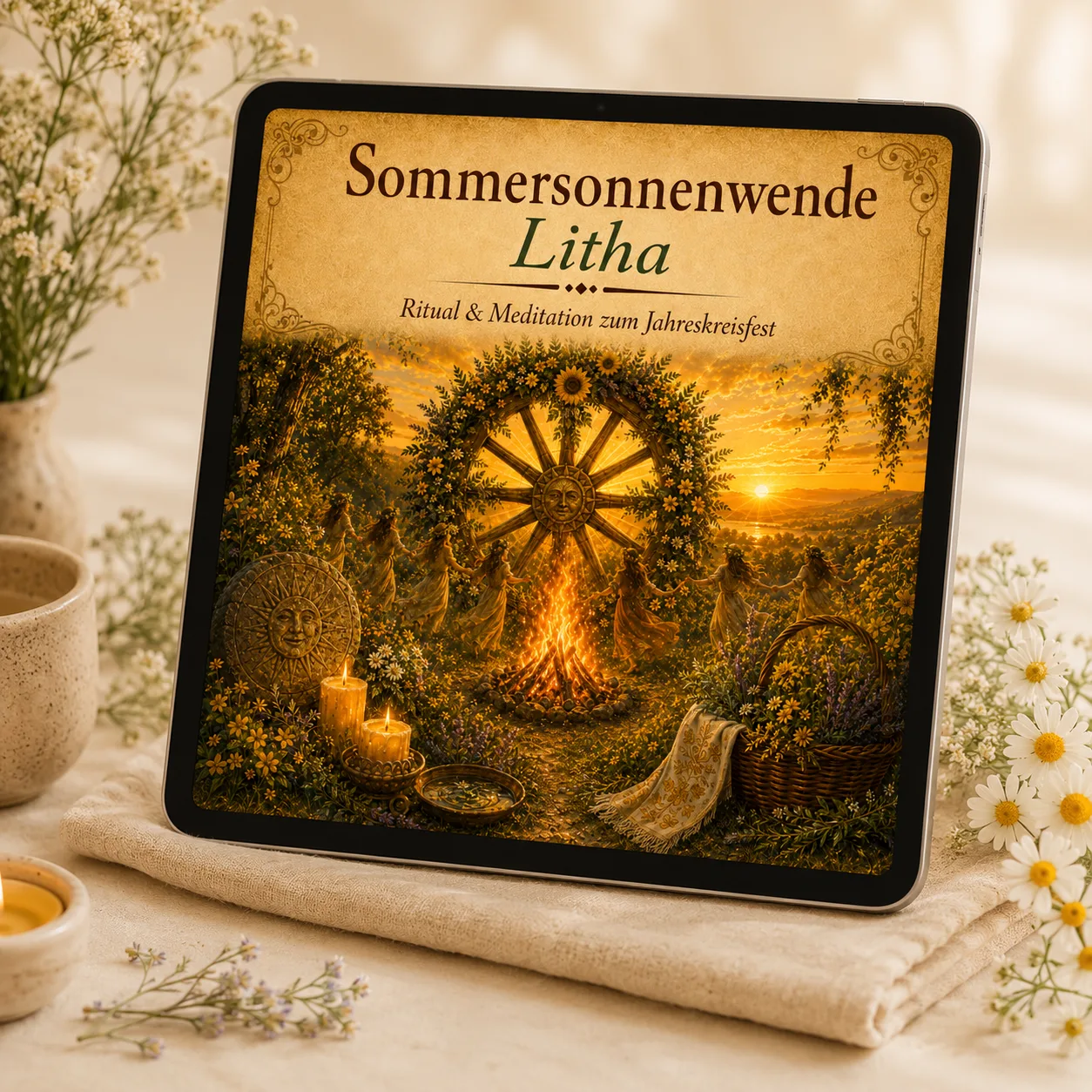 Sommersonnenwende Litha Ritual & Meditation digitales Produkt auf Tablet
