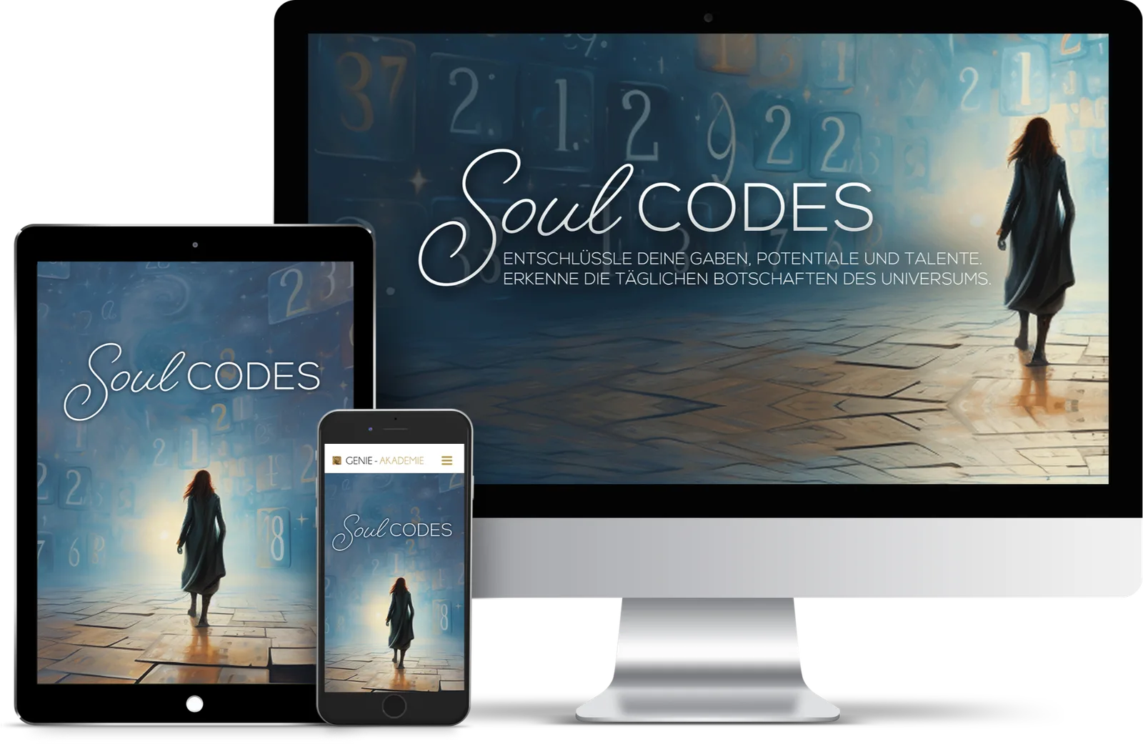 Soul Codes Responsive Mockup auf Desktop, Tablet und Smartphone mit Hero-Banner und Navigationsmenü