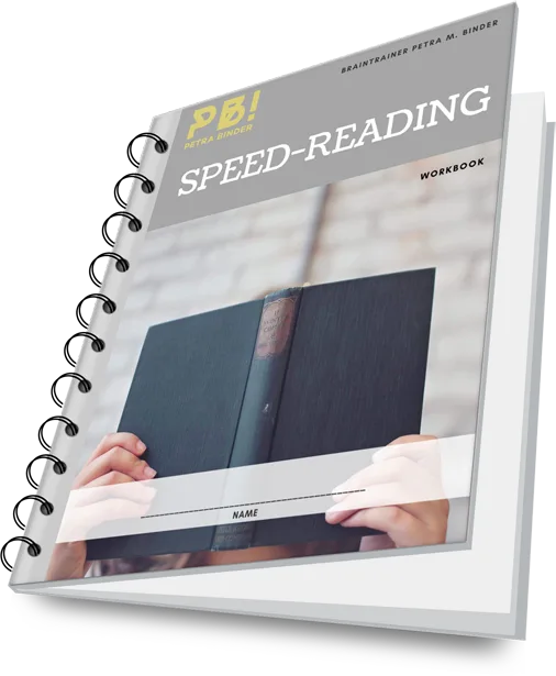Speed-Reading Workbook von Petra M. Binder mit spiralgebundenem Ordner, aufgeschlagen