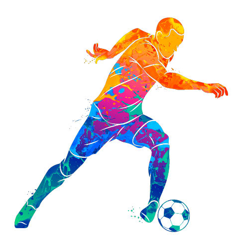 Kolorierter Fußballspieler in Dribbel-Bewegung mit Ball, Feldspielanalyse