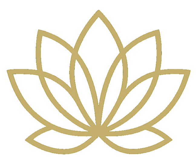 Goldene Lotus-Blüte Outline auf weißem Hintergrund, spirituelles Symbol