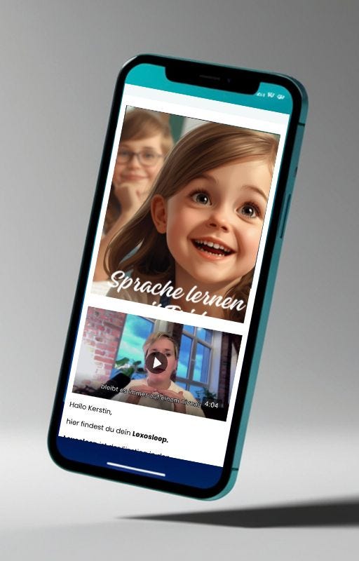 App-Screenshot Sprache lernen mit Frida auf Smartphone: Kursoberfläche mit Video, Lektionen und Navigationsmenü