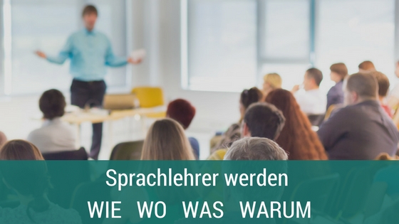 Sprachlehrer werden – Klassenzimmer-Szenario unscharf, Text-Overlay
