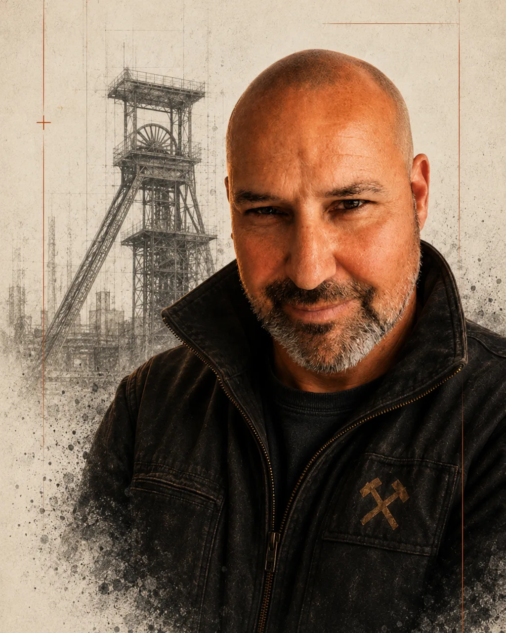 Porträt von Jan Domke, Autor von Starke Gedanken, vor Bergbau-Illustration