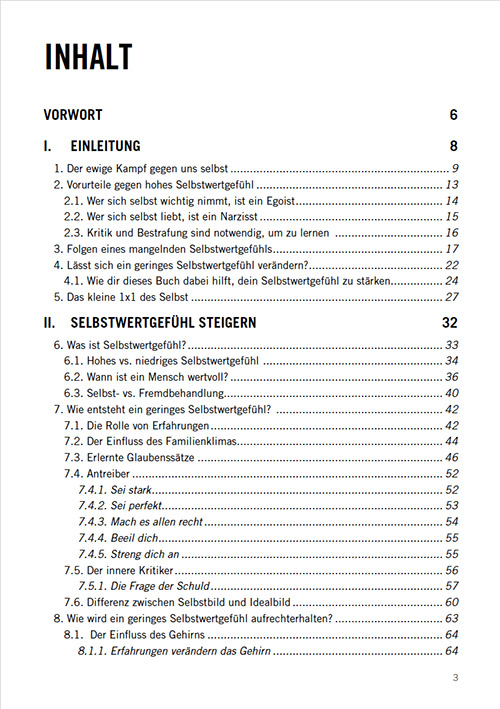 Inhaltsverzeichnis Seite 1 mit Vorwort und Einleitung, detaillierte Gliederung der Buchkapitel