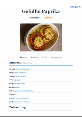 Rezept gefüllte Paprika mit Nährwertangaben und Zutatenliste