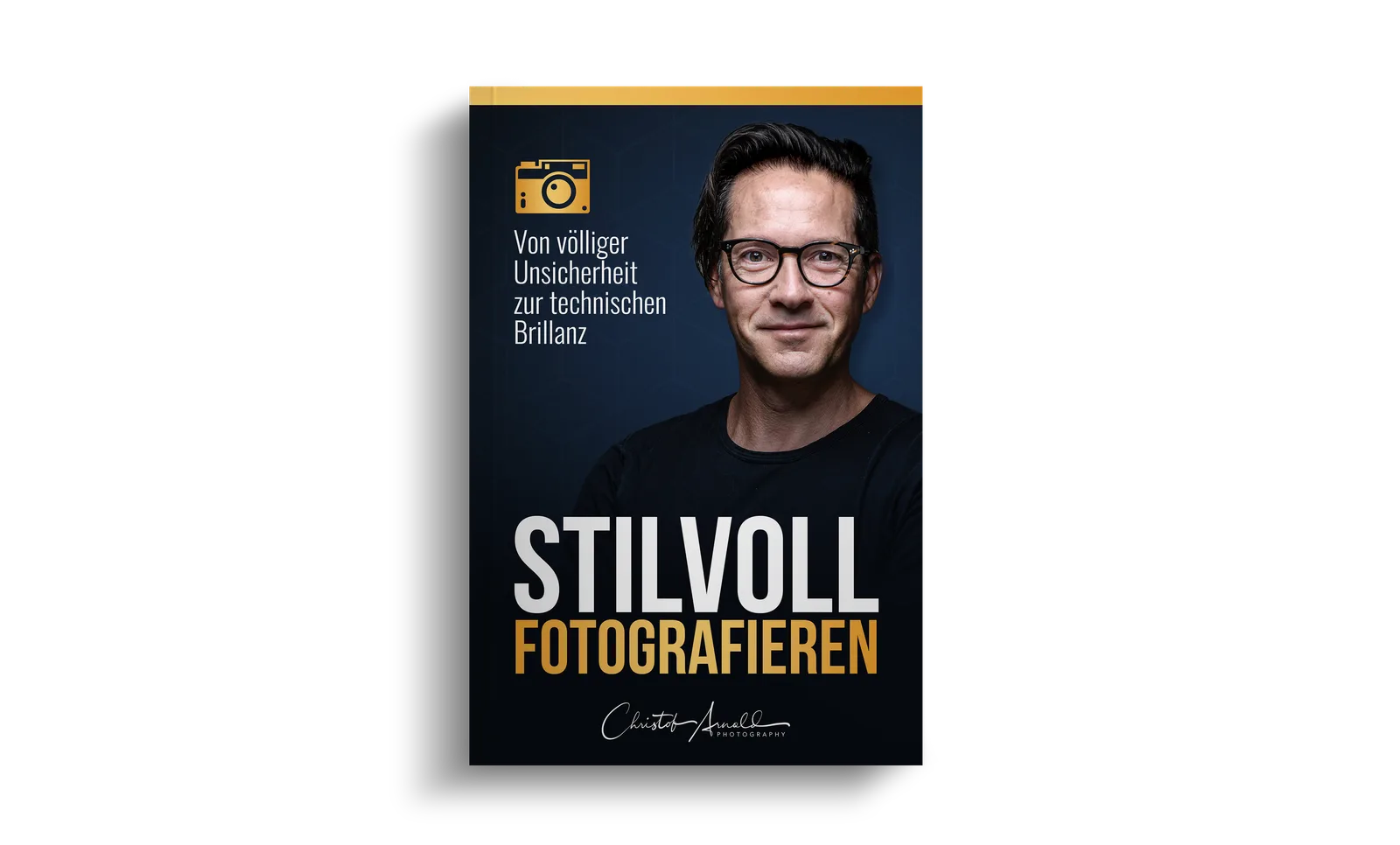3D Mockup des Buches Stilvoll Fotografieren mit blauem Cover und Goldakzenten