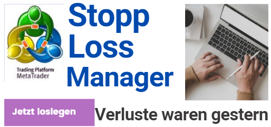 Galerie-Thumbnail mit MetaTrader-Logo, Stopp Loss Manager Text und Laptop-Foto