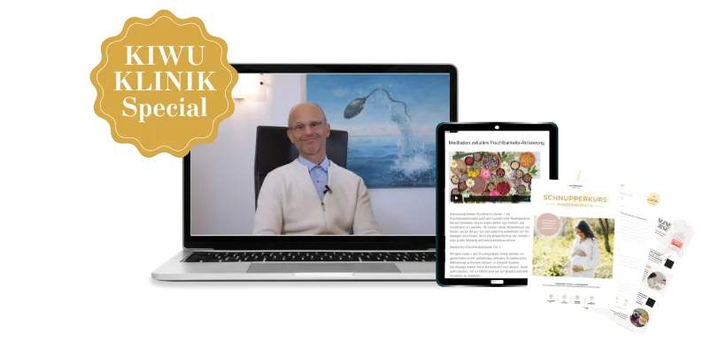 Mockup der KIWU KLINIK Special Edition mit Laptop, Tablet und Schnupperkurs-Material
