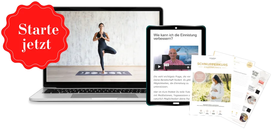 Mockup-Abbildung des Schnupperkurs-Angebots mit Laptop, Tablet und Kursmaterial
