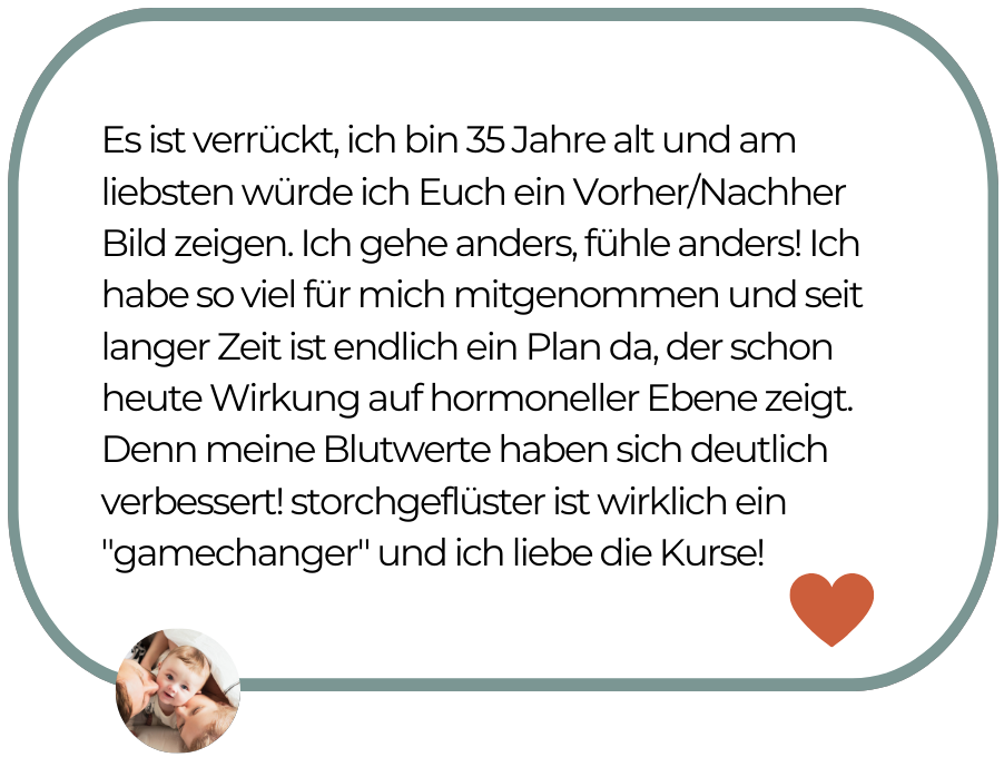 Kundenstimme zum Schnupperkurs von einer 35-jährigen Frau mit Vorher-Nachher-Bild und Hormonverbesserung