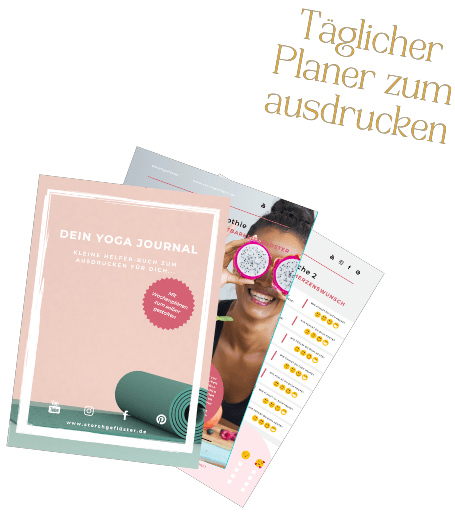 Mockup eines Yoga-Journals und eines täglichen Planers zum ausdrucken mit Frau und Yoga-Matte