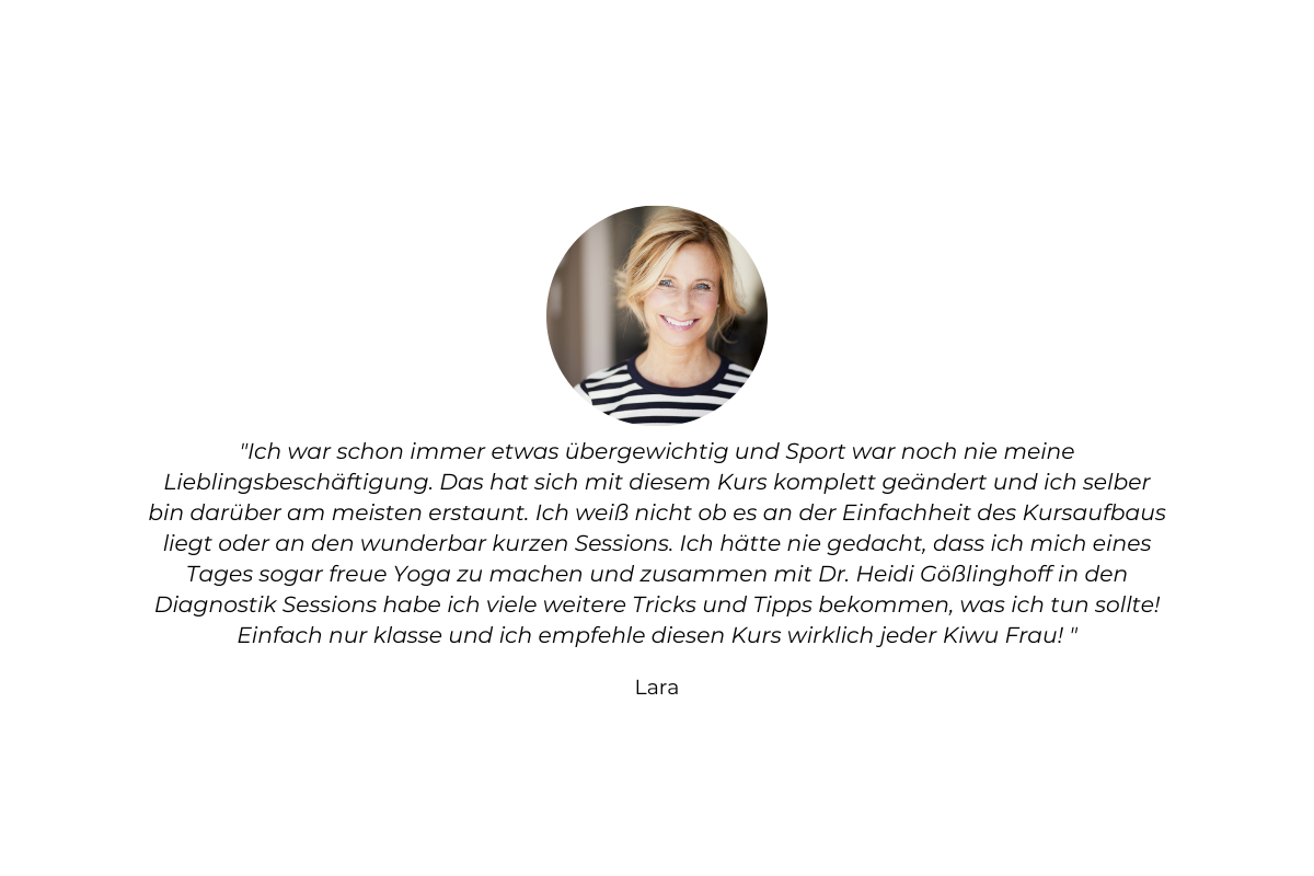Kundenstimme von Lara: Testimonial zum Kinderwunsch-Yogakurs mit Portrait