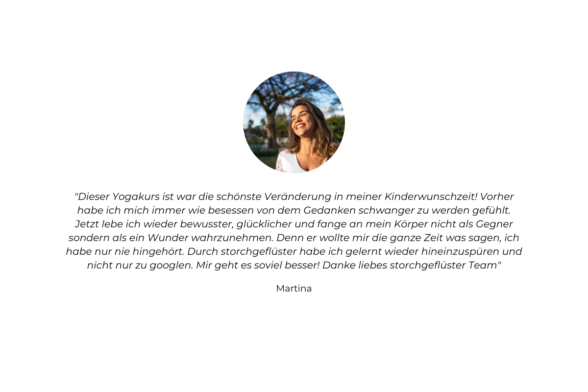 Kundenstimme von Martina: Testimonial zum Kinderwunsch-Yogakurs mit Portrait
