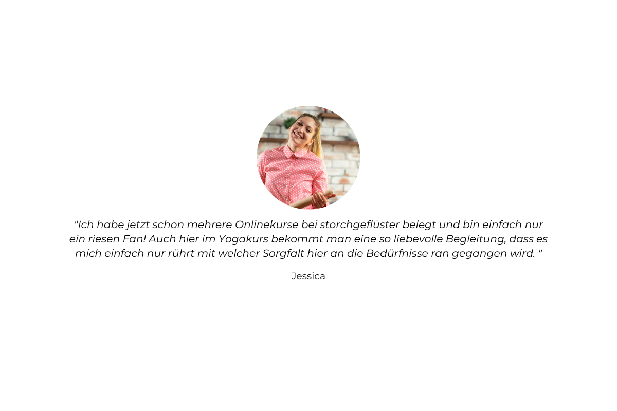 Kundenstimme von Jessica: Testimonial zum Kinderwunsch-Yogakurs mit Portrait
