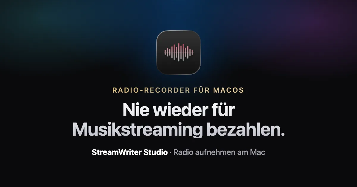 StreamWriter Studio Produktmockup für Radio-Aufnahmen auf Mac und Windows