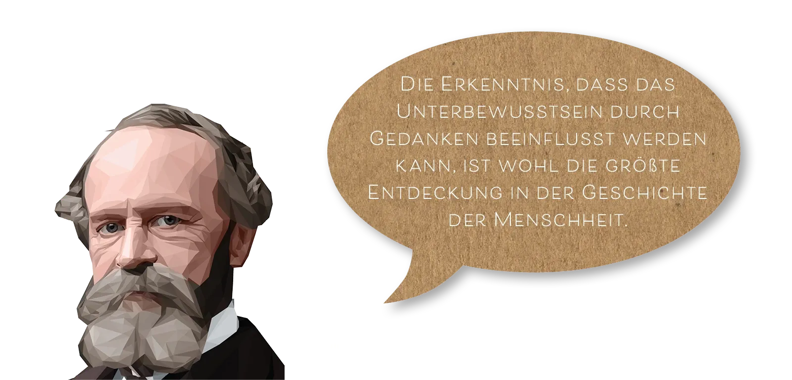 Stress Master – Videokurs für innere Ruhe von Maxim Mankevich 9 Historisches Portrait mit Vollbart neben Sprechblase mit Zitat über die Macht des Unterbewusstseins
