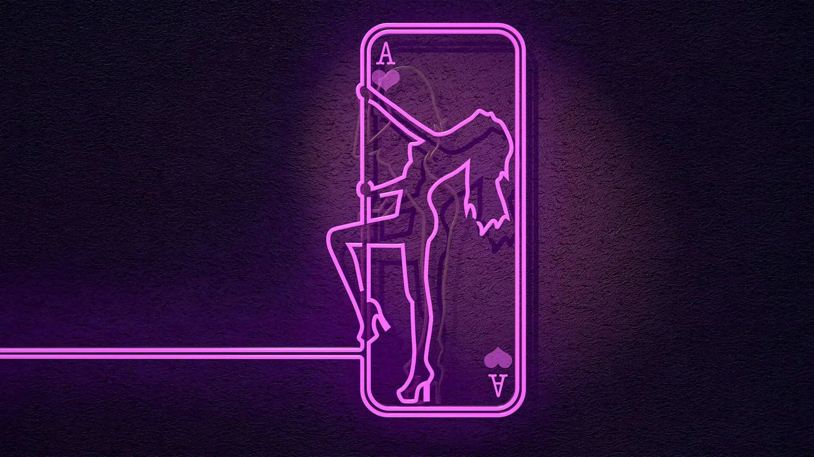 Neon-Illustration einer Kartenzauberin auf Playing Card mit Stripper-Deck-Motiv