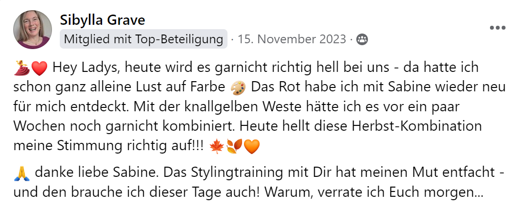 Kundenstimme zum Video-Kurs Style Identity von Sabine Walter