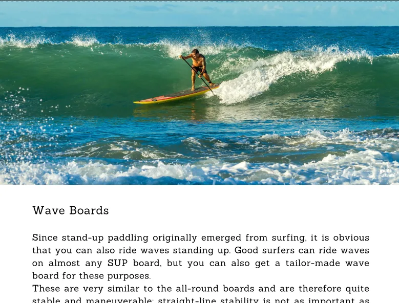 Surfer auf gelbem SUP-Board fahrend auf grüner Welle mit weißen Schaumkronen