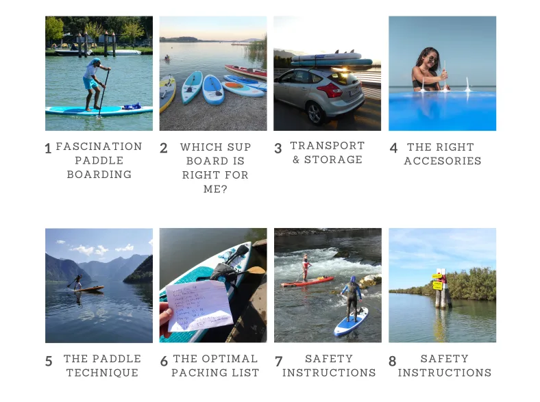 Galerie-Übersicht mit 8 Kapitelbildern zum SUP-Anfängerleitfaden