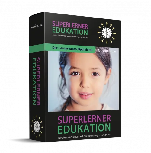 Superlerner Edukation Produktbox Mockup mit Kind und Gehirn-Logo, kleinere Variante