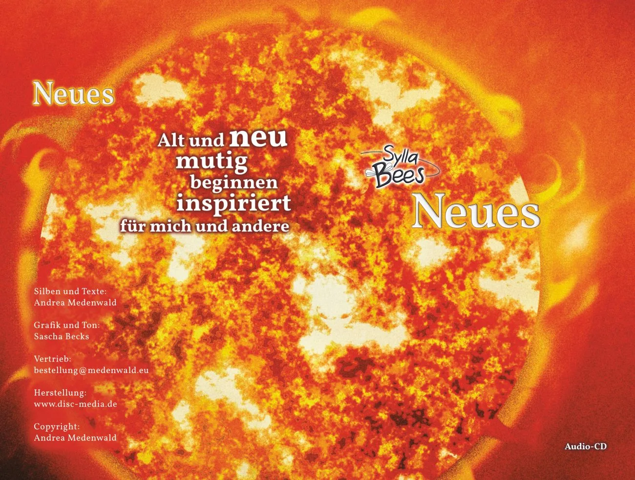 Audio-CD-Cover Neues mit glühender Sonne und Text Alt und neu mutig beginnen inspiriert für mich und andere