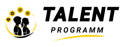 Talentprogramm Logo mit drei Silhouetten und gelbem Akzent