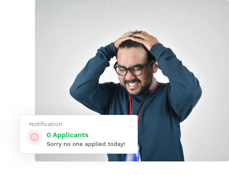 Talent – Mitgliedschaft für Remote-Recruiting von Benjamin Schneider 7 Mann mit Brille frustriert, Benachrichtigung Null Applicants Jobmofy