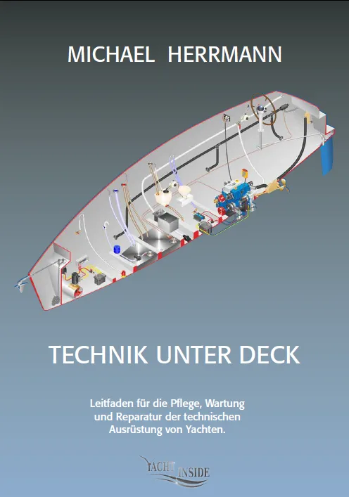 Buchtitel Technik unter Deck mit isometrischer Schnittzeichnung einer Yacht und technischen Installationen