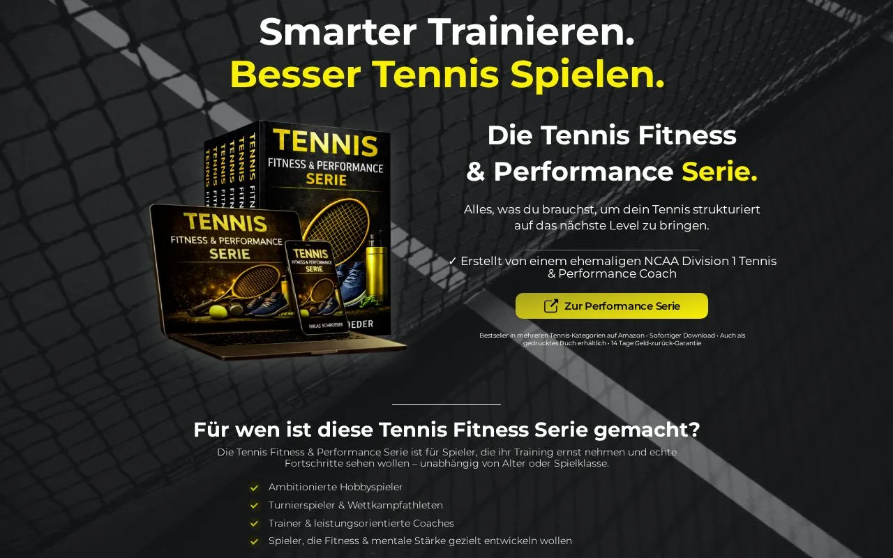 Tennis Fitness & Performance Serie – E-Books zum Athletiktraining 2 Tennis Fitness & Performance Serie E-Book Cover mit Trainingspaket für Tennisspieler