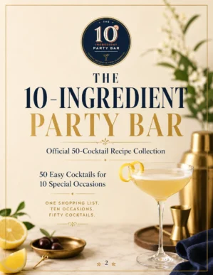 The 10-Ingredient Party Bar Hauptbuch Cover mit Cocktail und Barausstattung