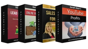 The 4 Product Bundle von Sarah Staar mit vier DVD-Boxen: Lead Maximizer, Online Income Secrets, Sales Funnel Formula, YouTube