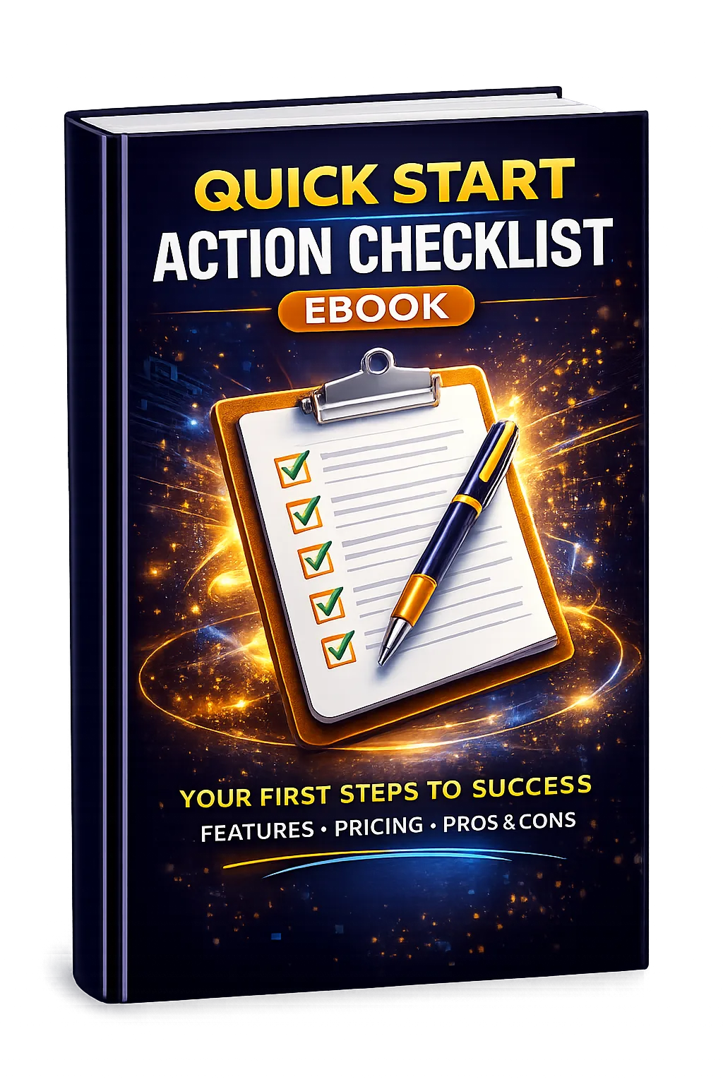 Quick Start Action Checklist Ebook mit Klemmbrett und Checklisten-Symbol