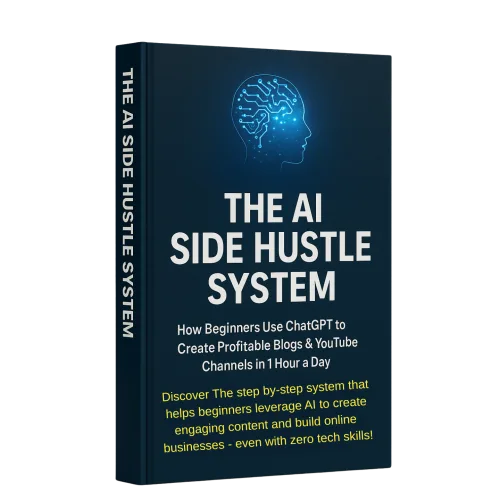 The AI Side Hustle System Produktbox mit Gehirn-Symbol und dunkelblauem Design