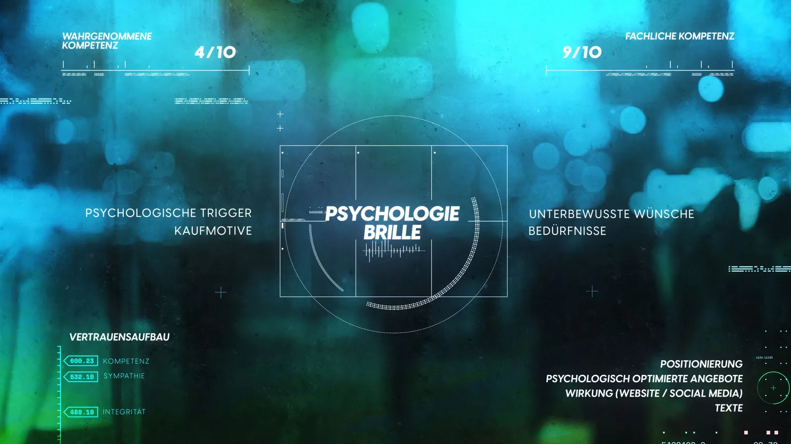 Psychologie Brille Infografik mit Kreisen und Metriken zu Kompetenz und Sympathie