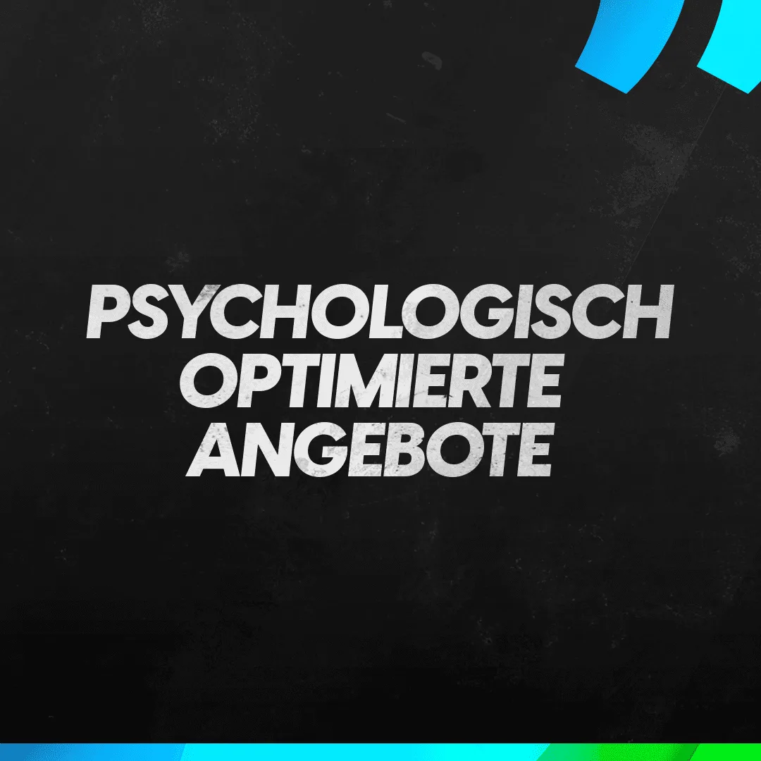 Social Media Post mit weißer Headline Psychologisch optimierte Angebote auf dunklem Hintergrund