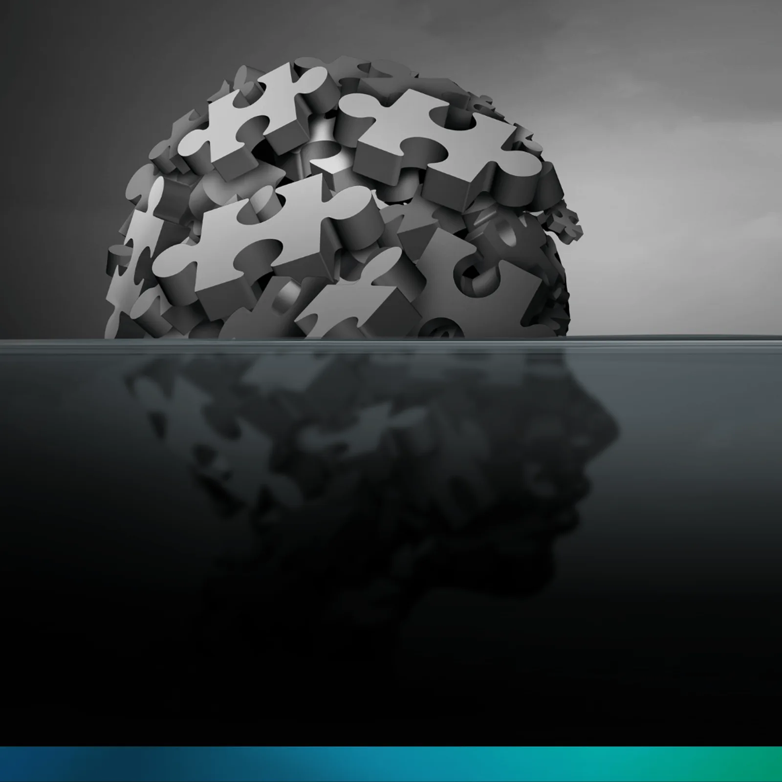 3D-Gehirn aus Puzzle-Elementen zusammengefügt Graustufen Visualisierung