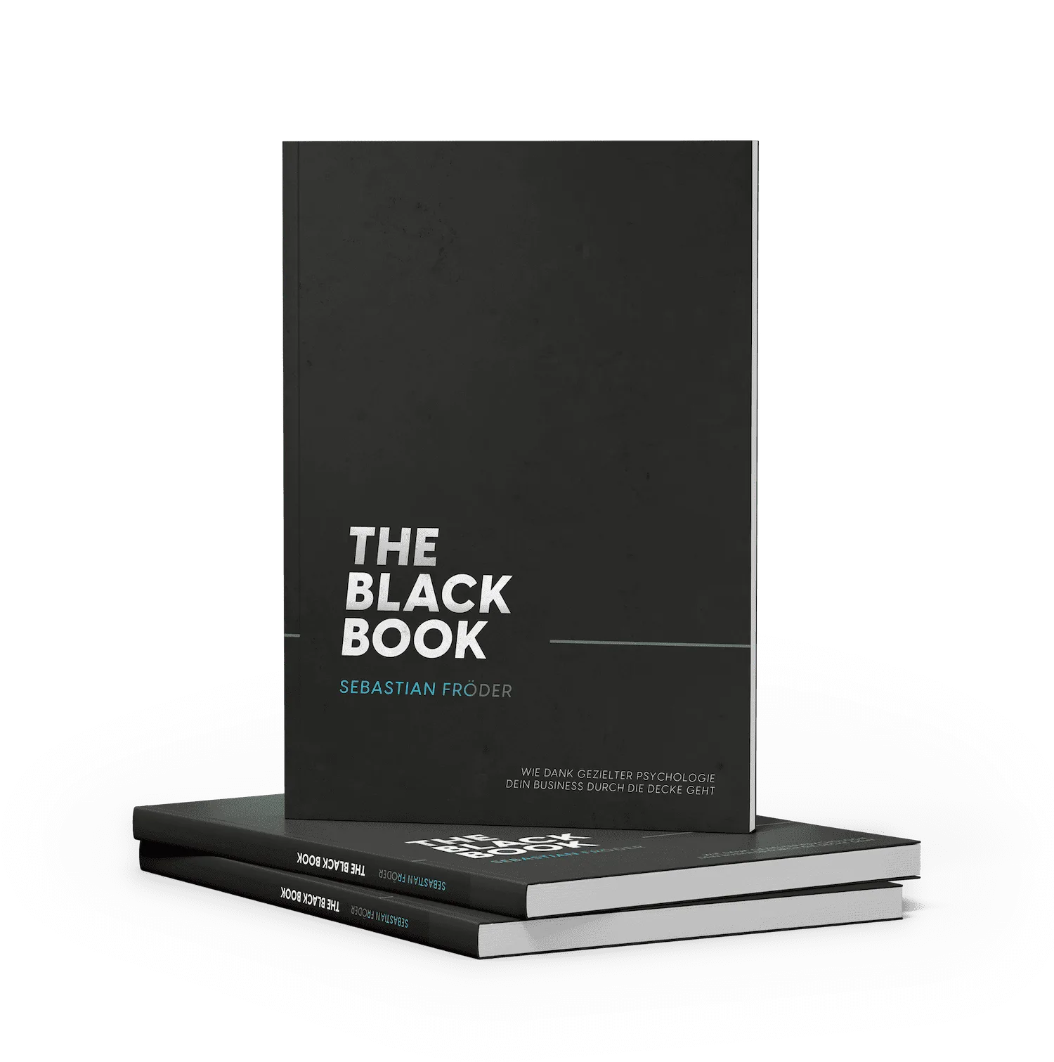 The Black Book von Sebastian Fröder als Hardcover-Mockup mit drei gestapelten Büchern