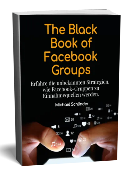 Black Book of Facebook Groups E-Book Cover mit goldenem Text auf schwarzem Hintergrund
