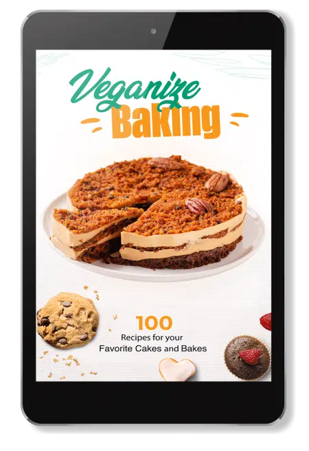 Tablet-Mockup mit E-Book Cover: Veganize Baking mit Kuchen und Gebäck, 100 Rezepte
