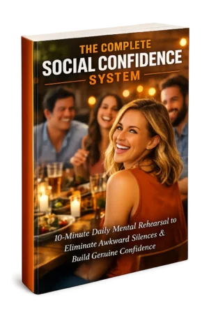 The Complete Social Confidence System Buchcover mit warmem Licht und Gesellschaftsszenario