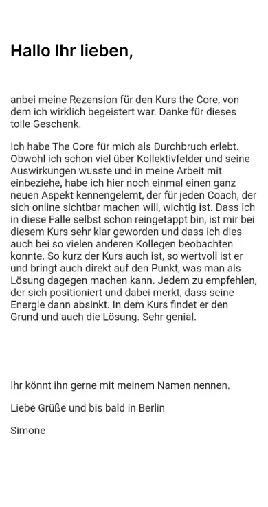 Kundenrezension zum The Core Kurs