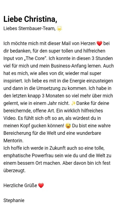 Kundenstimme von Stephanie über The Core Masterclass mit Herz-Emoji