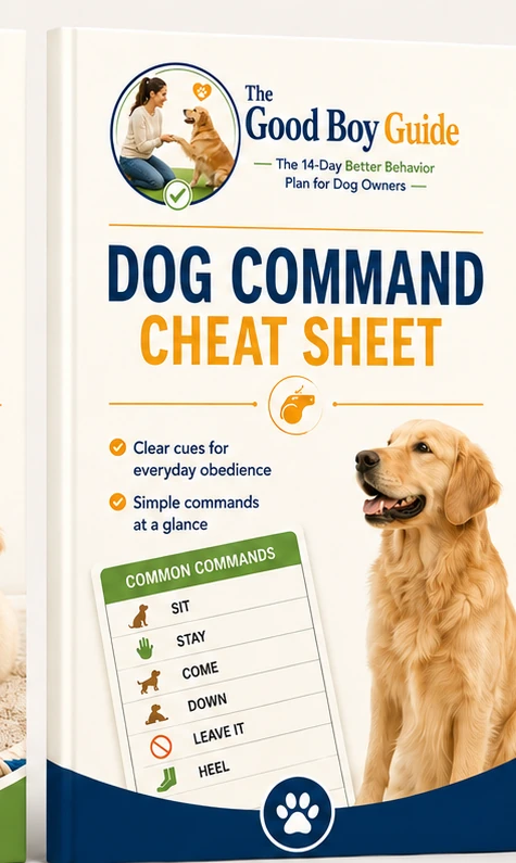 Dog Command Cheat Sheet Bonus-Material mit Befehlliste und Golden Retriever, 475×795 Pixel