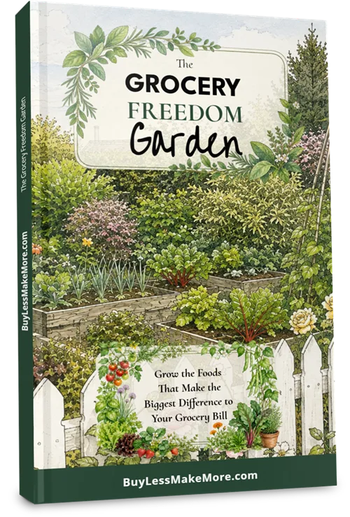 The Grocery Freedom Garden E-Book Cover mit Hochbeet und weißem Zaun