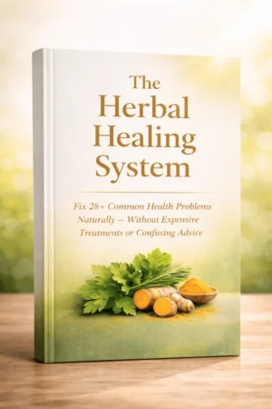 The Herbal Healing System E-Book Cover mit Kräutern und Ingwer