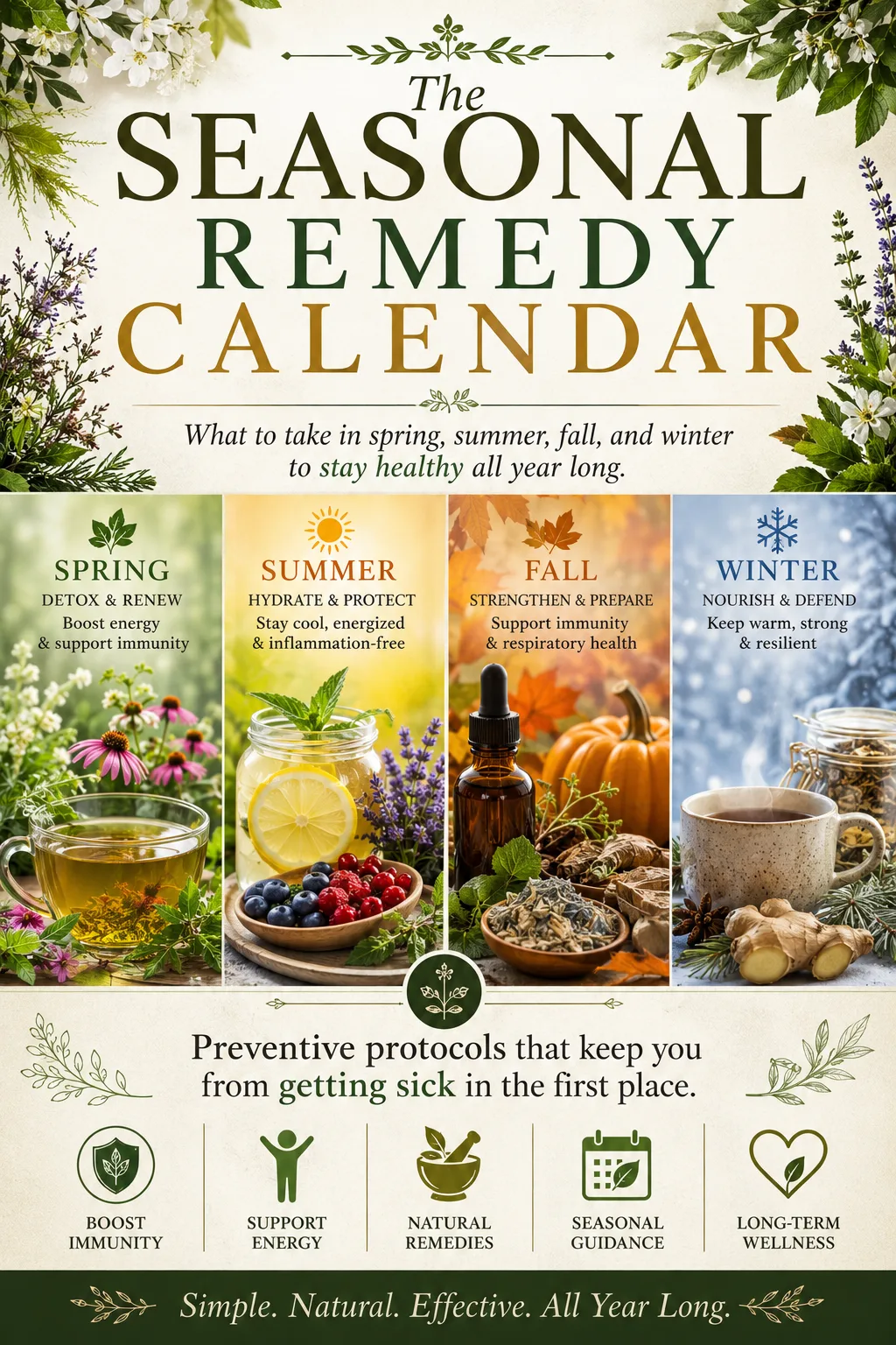 The Seasonal Remedy Calendar mit vier Jahreszeiten und entsprechenden Kräutern und Tees