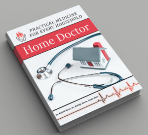 Home Doctor Buch 3D-Darstellung mit Stethoskop und Hausmodell
